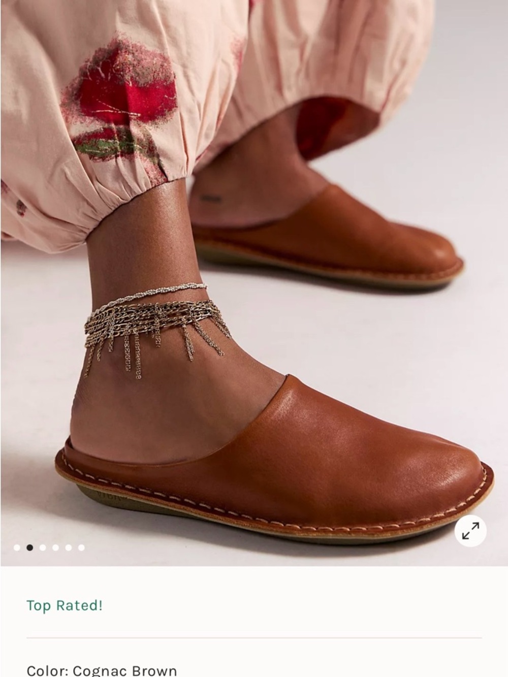 VIBAe Roma Cognac Brown Leather Slip-On Mule - NWB Size 37